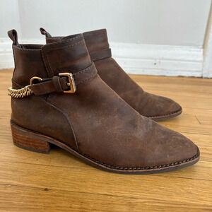 Jeffrey Campbell Brown Leather Ankle Boots with Gold Chain | Size 8